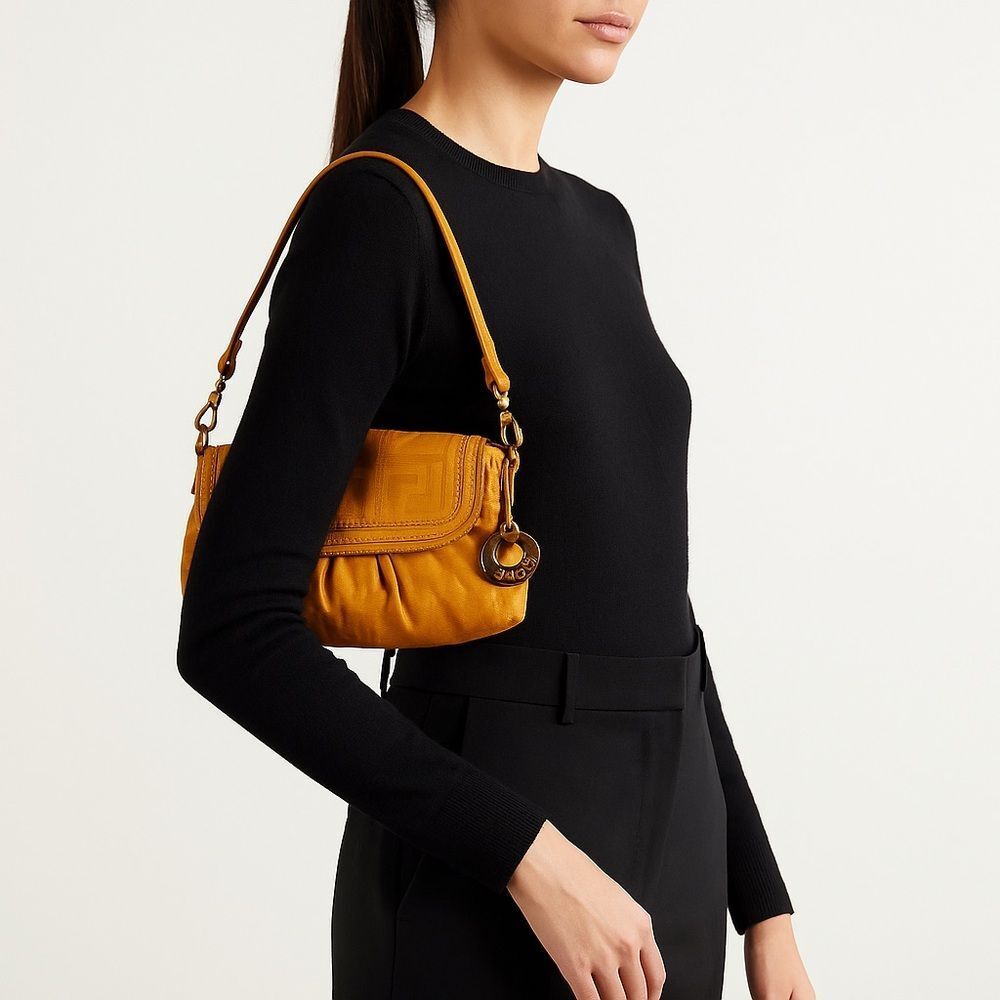 FENDI Chef Small Orange Perforated FF Zucca Calfskin Shoulder Bag - Picture 2 of 16